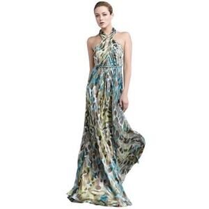 Hoaglund NY Halter Animal Print Beaded Maxi Gown Formal Dress Size 8